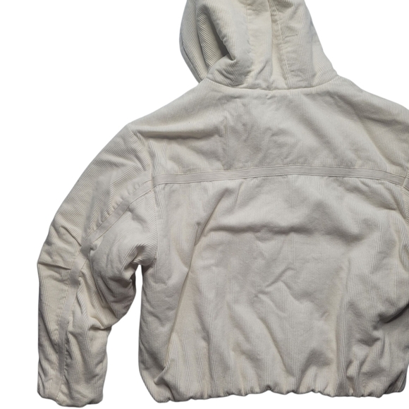 Urban Outfitters Casey Corduroy Zip Hooded Puffer Jacket White Ivory Large - Picture 5 of 13